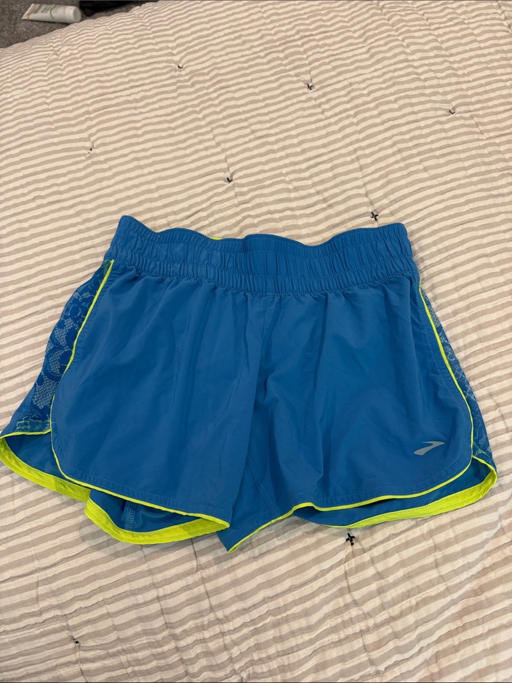Brooks Women's Blue Running Shorts with Neon Yellow Trim